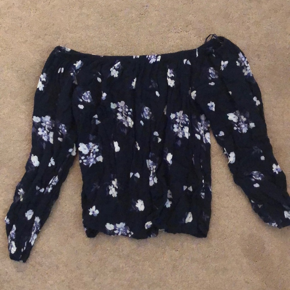 Navy floral off the shoulder top from Hollister